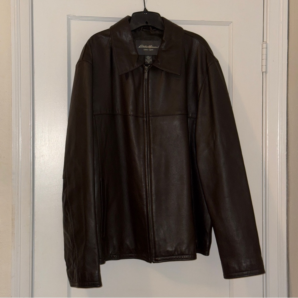 Eddie Bauer Dark Brown Genuine Lambskin Men’s Leather Jacket Y2K Era Tall XL